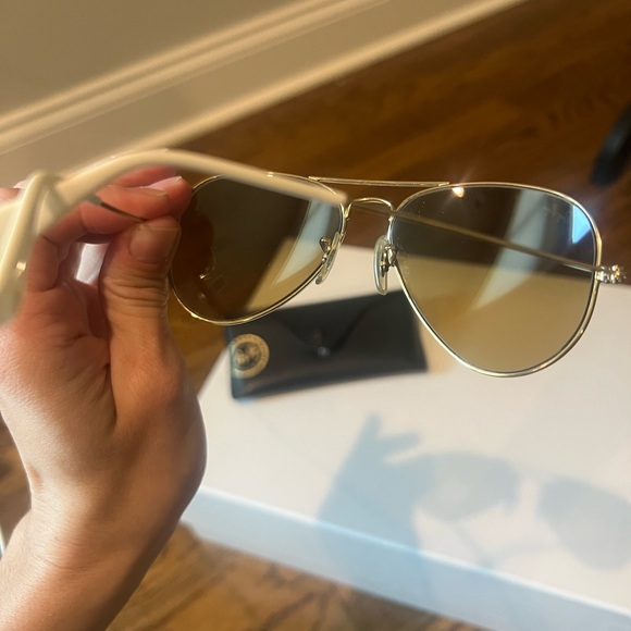 Ray-ban RB3025 55mm Large Metal Aviator Glasses Brown Gold White with Case - Picture 5 of 13